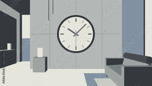 Classic round wall clock as focal point in modern living room.