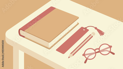 Open Book and Reading Glasses on Desk.