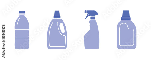 Collection of plastic and PET bottle icons in different shapes. vector illustration

