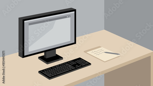 Desktop computer setup with monitor and keyboard.