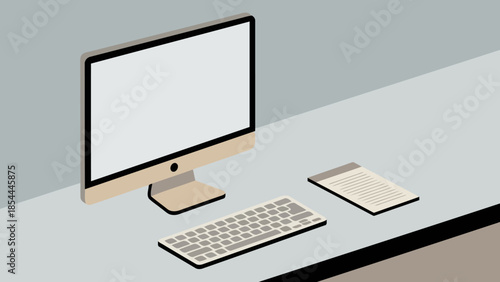 Modern computer desktop setup with monitor keyboard and mouse.