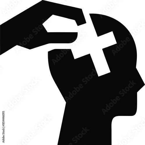ash wednesday cross forehead silhouette vector illustration on transparent background
