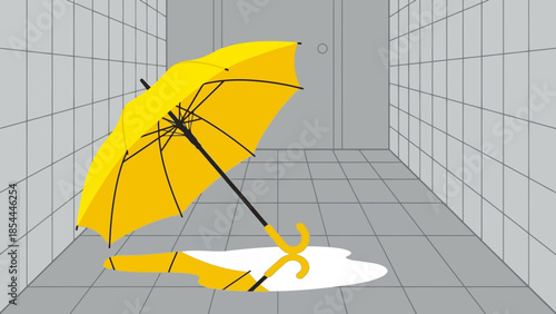 Yellow Umbrella In A Minimalist Scene.