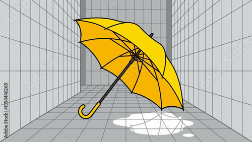 Yellow Umbrella in Modern Corridor Scene.