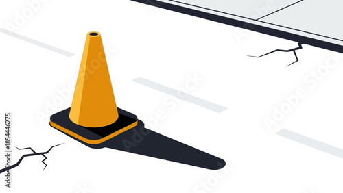 Bright Orange Traffic Cone On Cracked Road Surface.