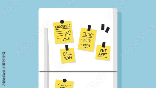 Fridge with Sticky Notes and Reminders.
