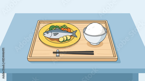 Sushi Plate on Wooden Tray with Chopsticks.
