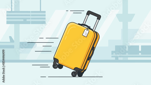 Yellow Suitcase in Motion at Airport Terminal.