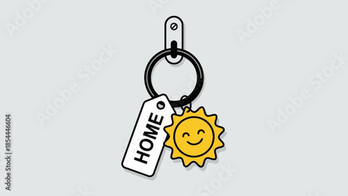 Keychain with Home Tag and Sunny Charm.
