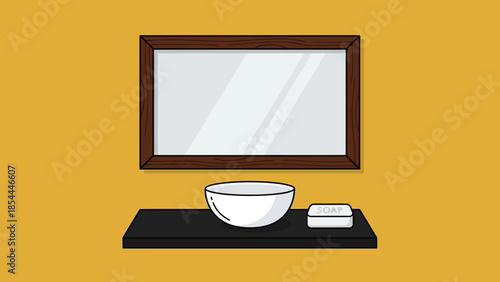 Modern bathroom sink with mirror and countertop.