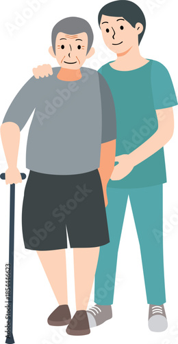 Elderly Person Supported During Rehabilitation Therapy / Persona mayor apoyada durante la rehabilitación / Pessoa idosa apoiada durante a reabilitação