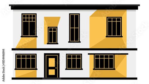 Bright Two Story House Facade With Windows.