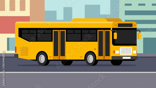 Yellow city bus parked on street during day.