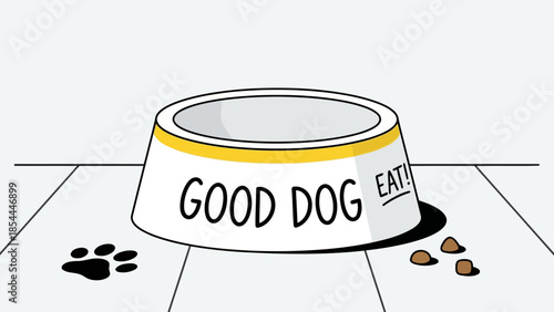 Dog bowl with Good Dog Eat inscription.