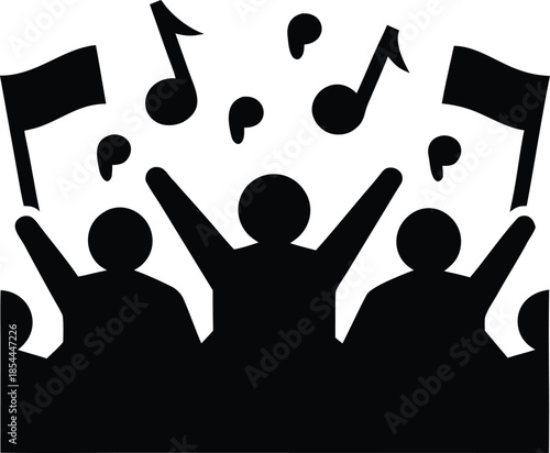 concert crowd music festival silhouette vector illustration on transparent background