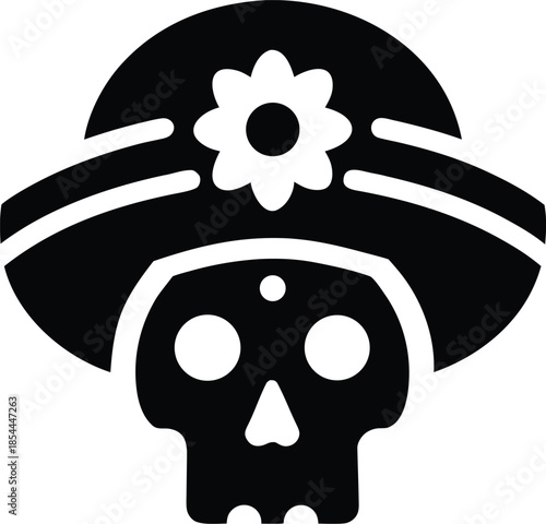 day of the dead skull calavera mexican festival silhouette vector illustration on transparent background