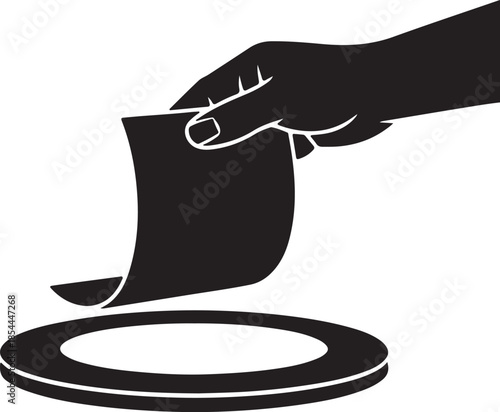 Flat silhouette of hands lifting paper from a gel printing plate vector art illustration