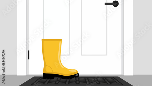 Yellow Rubber Boot at Entrance Doormat.