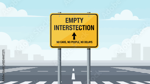 Empty Intersection Road Sign Warning on Highway.