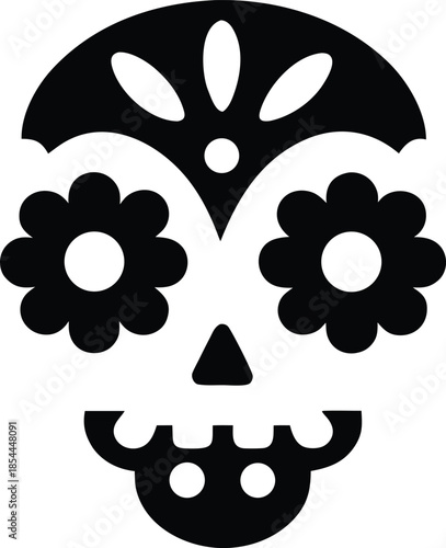 sugar skull decorative festival silhouette vector illustration on transparent background