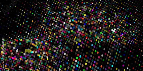 Halftone geometric vector mosaic background. Texture of chaotic squares, dots, fragments, pixel