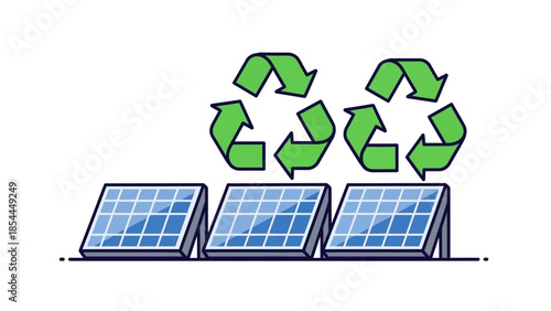 Renewable Energy Concept Solar Panels with Recycling Symbols, a Sustainable Solution for the Future