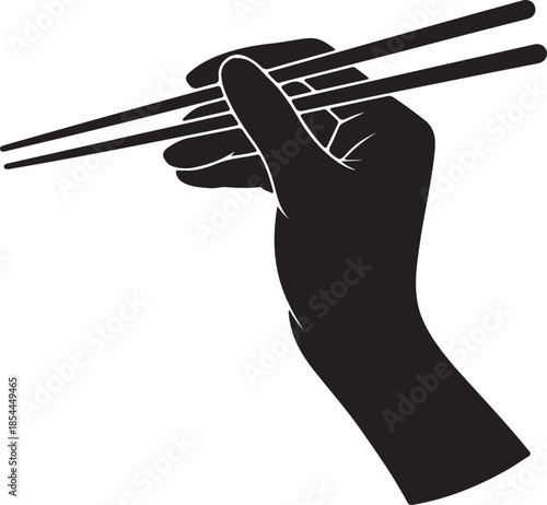 Simple silhouette of a hand holding chopsticks correctly vector art illustration