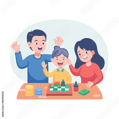 Joyful Family Time The Happiness of the Gentleman and Lady Figures While Playing a Board Game.
