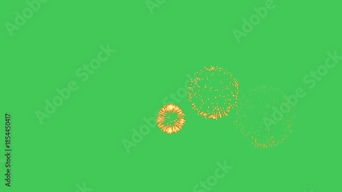 Golden Sparkling Firework Explosions With Glittering Particles For Celebration And Holiday Video Editing Isolated On Green Screen