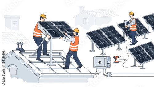 Installing Solar Panels on a Roof Renewable Energy and Sustainable Power Generation