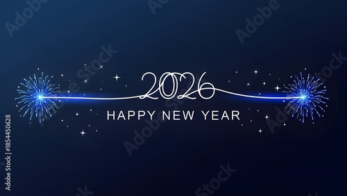 Happy new year 2026 celebration with sparkling fireworks and a festive blue glow