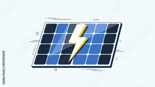 Solar Panel with Lightning Bolt Renewable Energy and Sustainable Power Illustration