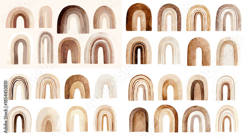 Abstract watercolor rainbow arches in warm neutral tones, suitable for boho decor, nursery art, modern wall prints, and minimalist branding backgrounds.