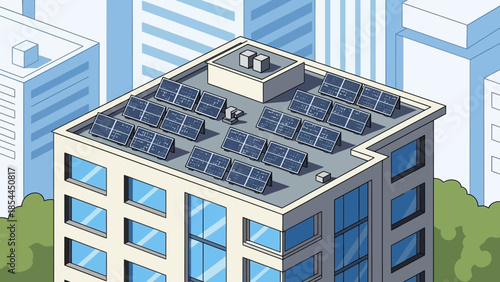 Solar Panels on Building Roof Promoting Renewable Energy and Sustainability