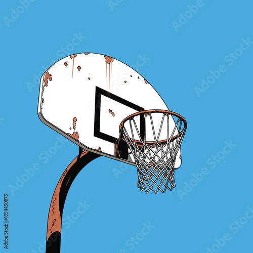 Street basketball hoop flat vector illustration against clear blue sky with copy space