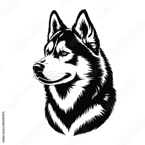 Elegant husky portrait a striking black and white illustration of a canine