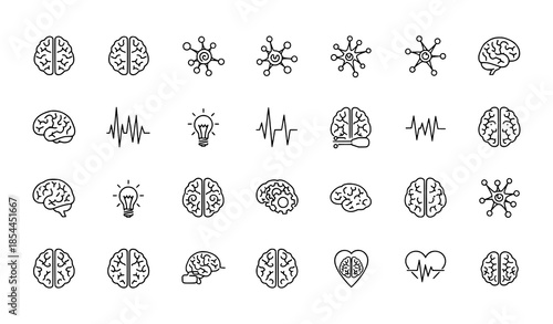 Minimal Neurology Brain Line Icons Vector Set for UI UX
