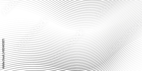Black wavy texture gradient. Wave line pattern wallpaper. Fading curved linear halftone gradation. Thin to thick zig zag stripe background for overlay, print, cover, graphic design. Vector