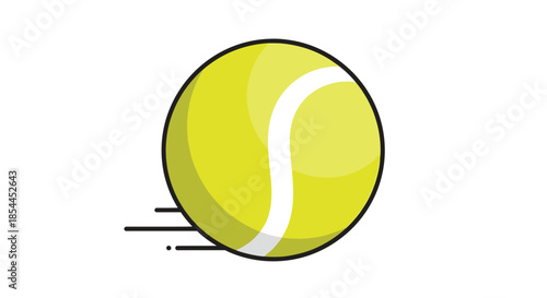 Fast moving yellow tennis ball with black speed lines illustrating high velocity and action during a competitive sports match.
