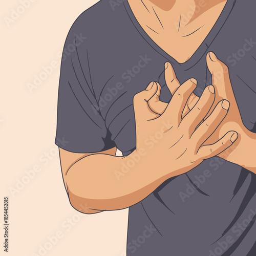 A man holds his chest while experiencing breathing discomfort, illustrating the concept of respiratory illness and lung-related health problems.