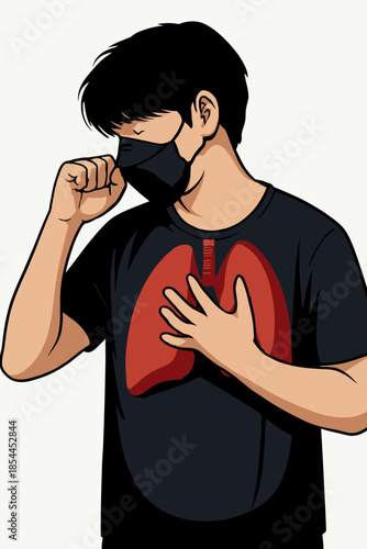 A man holds his chest while experiencing breathing discomfort, illustrating the concept of respiratory illness and lung-related health problems.
