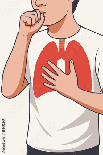A man holds his chest while experiencing breathing discomfort, illustrating the concept of respiratory illness and lung-related health problems.