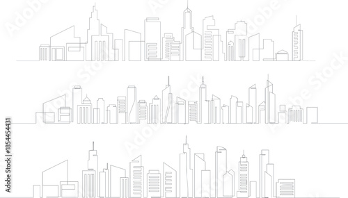 One Line Cityscape – Continuous Outline City Building Vector