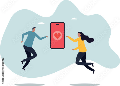 People find their partner for Valentine's Day using the app. The concept of technology and the holiday.