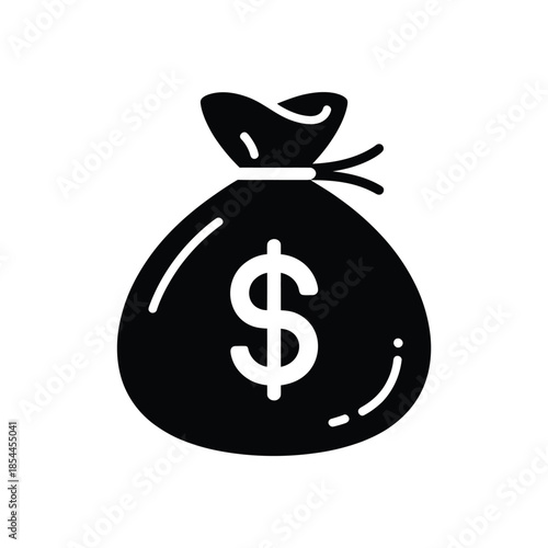 Simple black and white icon of a money bag with a dollar sign