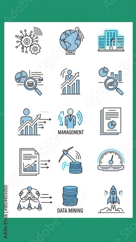 Business Intelligence Icons Showing Data Analysis Growth Finance Building