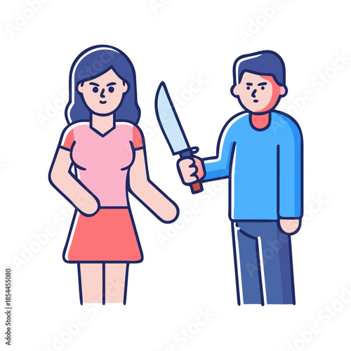 Changing husband. guy betrayed. Man traitor with knife. Concept of sticking a knife in wife's back.
