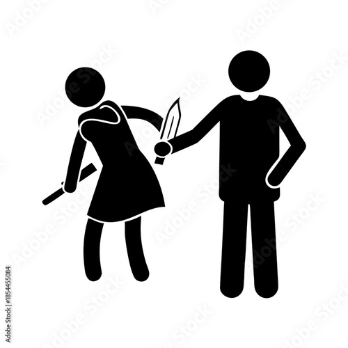 Changing husband. guy betrayed. Man traitor with knife. Concept of sticking a knife in wife's back.
