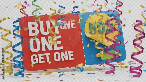 Buy One Get One Free 50% Off Sale Animated Confetti Celebration Motion Graphic
