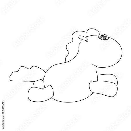 Outline for Coloring of Horse Plush Cute and Funny Toy. Vector Illustration.